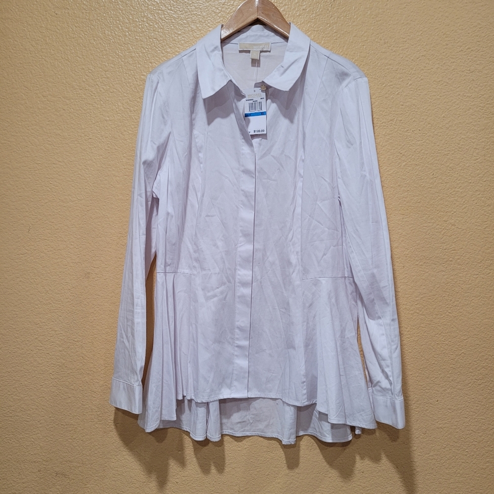 Michael Kors White Long Sleeve Button-Front Tunic Top